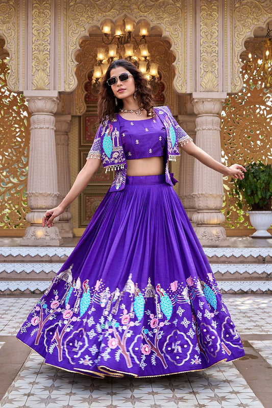 Occasion Wear Purple Color Heavy Embroidered Thread Work Lehenga Choli