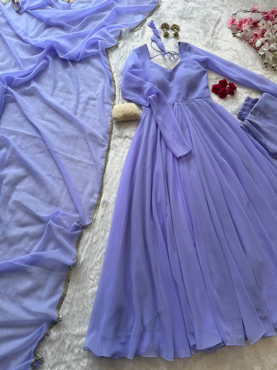 Opulent Purple Color Georgette Anarkali Suit With Dupatta
