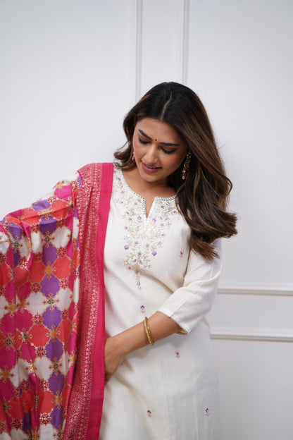 Women Embroidered Chanderi  SILK  kurta set