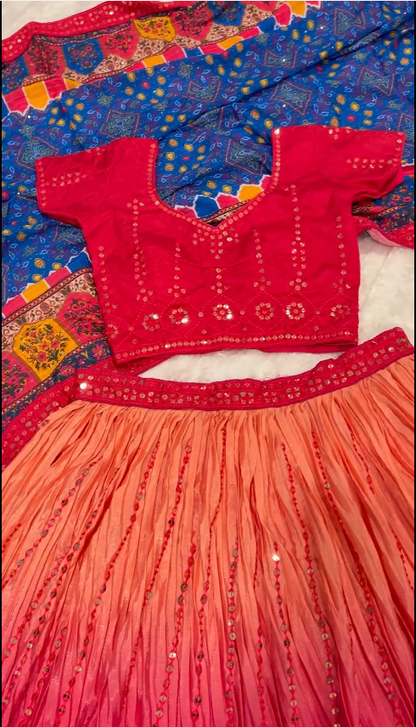 Wedding Wear Pink Color Shaded Chinon Silk Sequins And Thread Embroidery Work Lehenga Choli