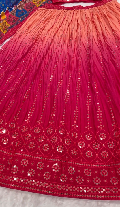 Wedding Wear Pink Color Shaded Chinon Silk Sequins And Thread Embroidery Work Lehenga Choli