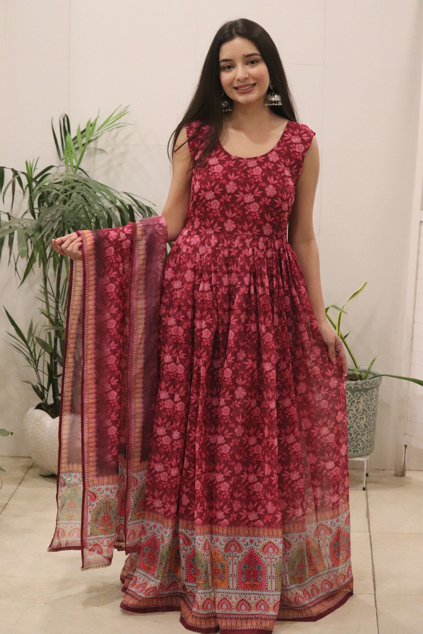 Precious Maroon Color Pure Organza Floral Printed Lehenga Choli