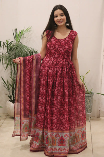 Precious Maroon Color Pure Organza Floral Printed Lehenga Choli