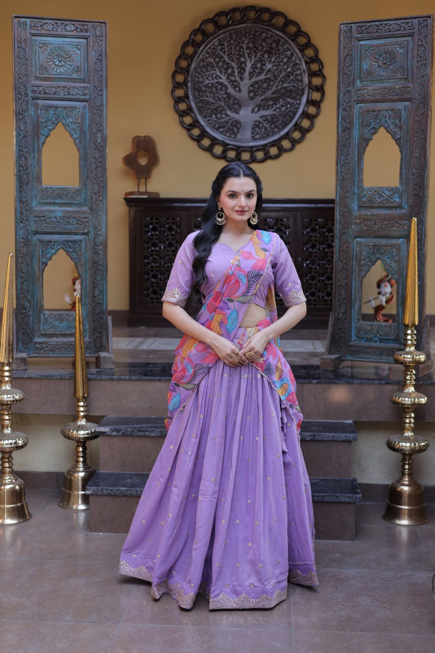 Ravishing Purple Color Zari Sequence Embroidered Lehenga Choli