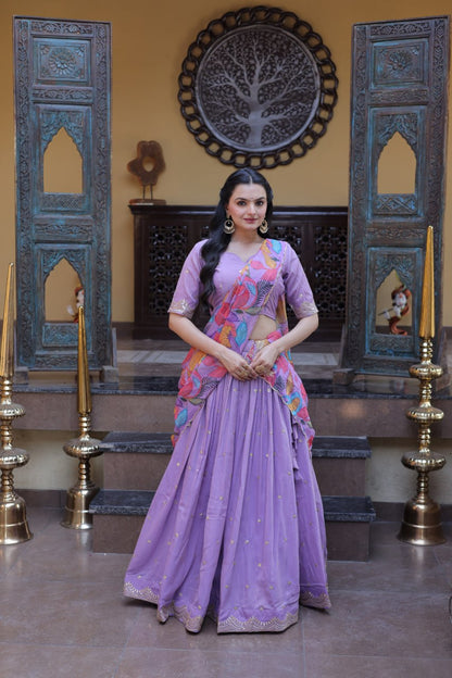 Ravishing Purple Color Zari Sequence Embroidered Lehenga Choli