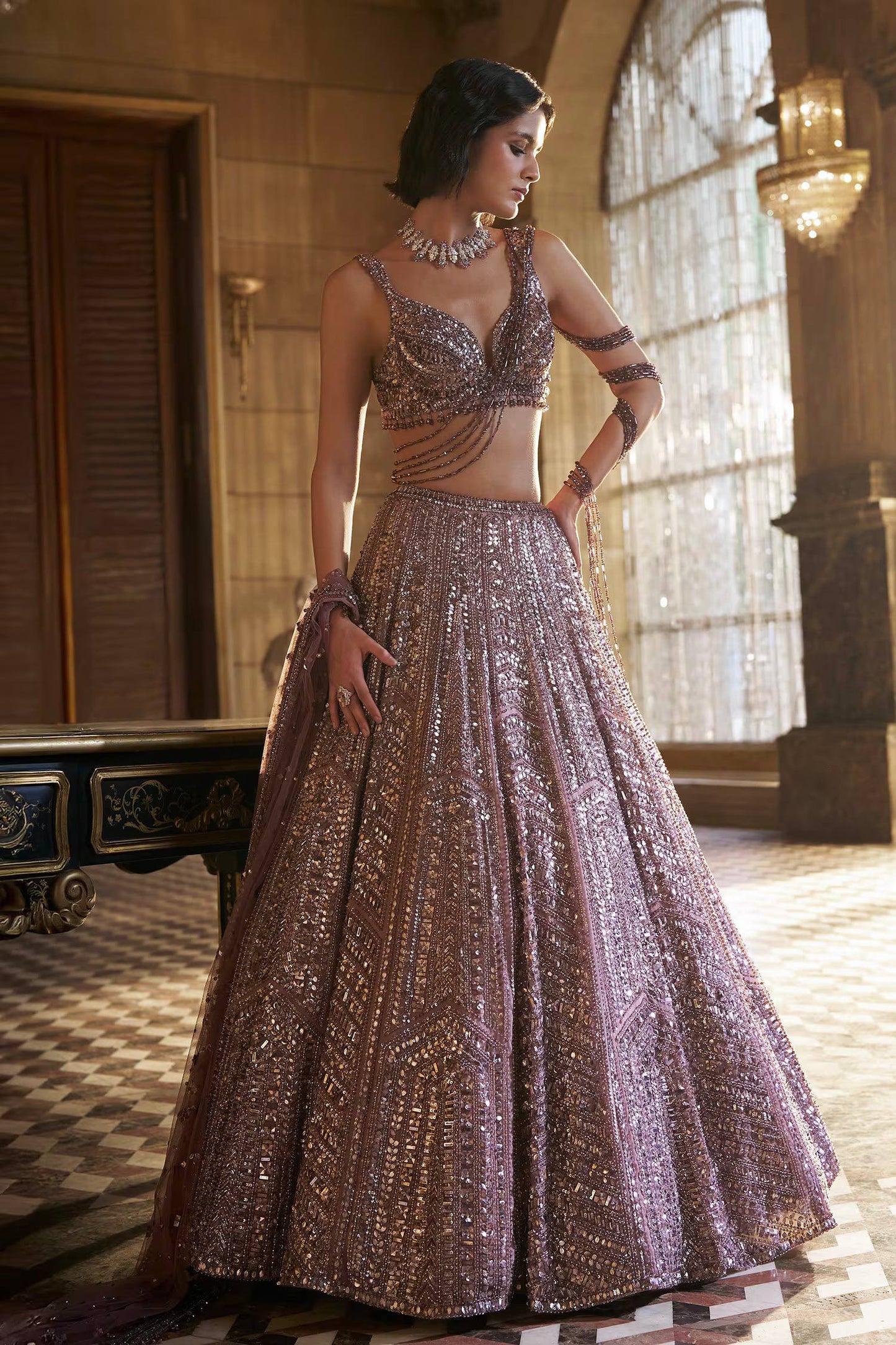 Reception Wear Purple Color Thread Embroidered Work Lehenga Choli