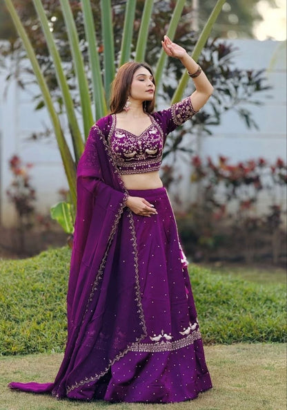 Sangeet Wear Purple Color Heavy Embroidered Sequence Lehenga Choli