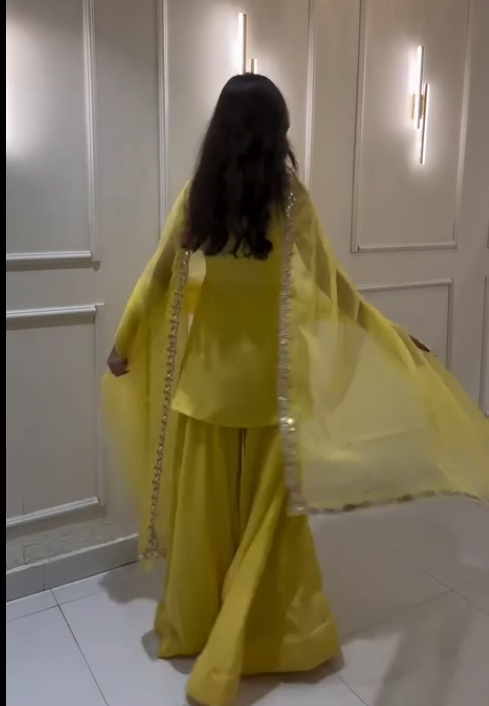 Haldi Wear Yellow Color Georgette Kurta With Real Mirror Work Palazzo Suit