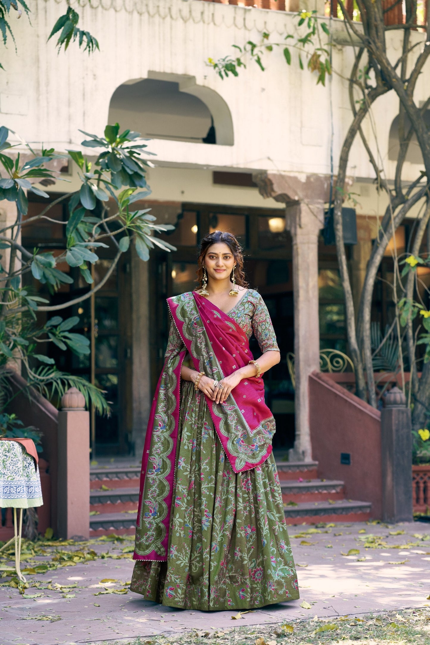 Traditional Wear Green Color Tasar Silk South Style Lehenga Choli