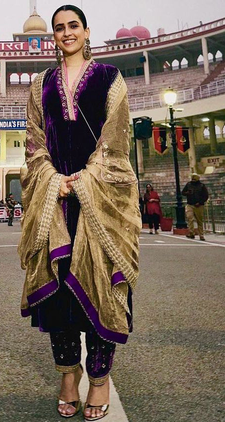 Purple Color Velvet Embroidery Sequence Work Anarkali Gown