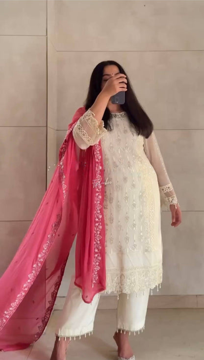 Party Wear Off White Color  Heavy Faux Georgette With Embroidery And Sequin Work Salwar Suit