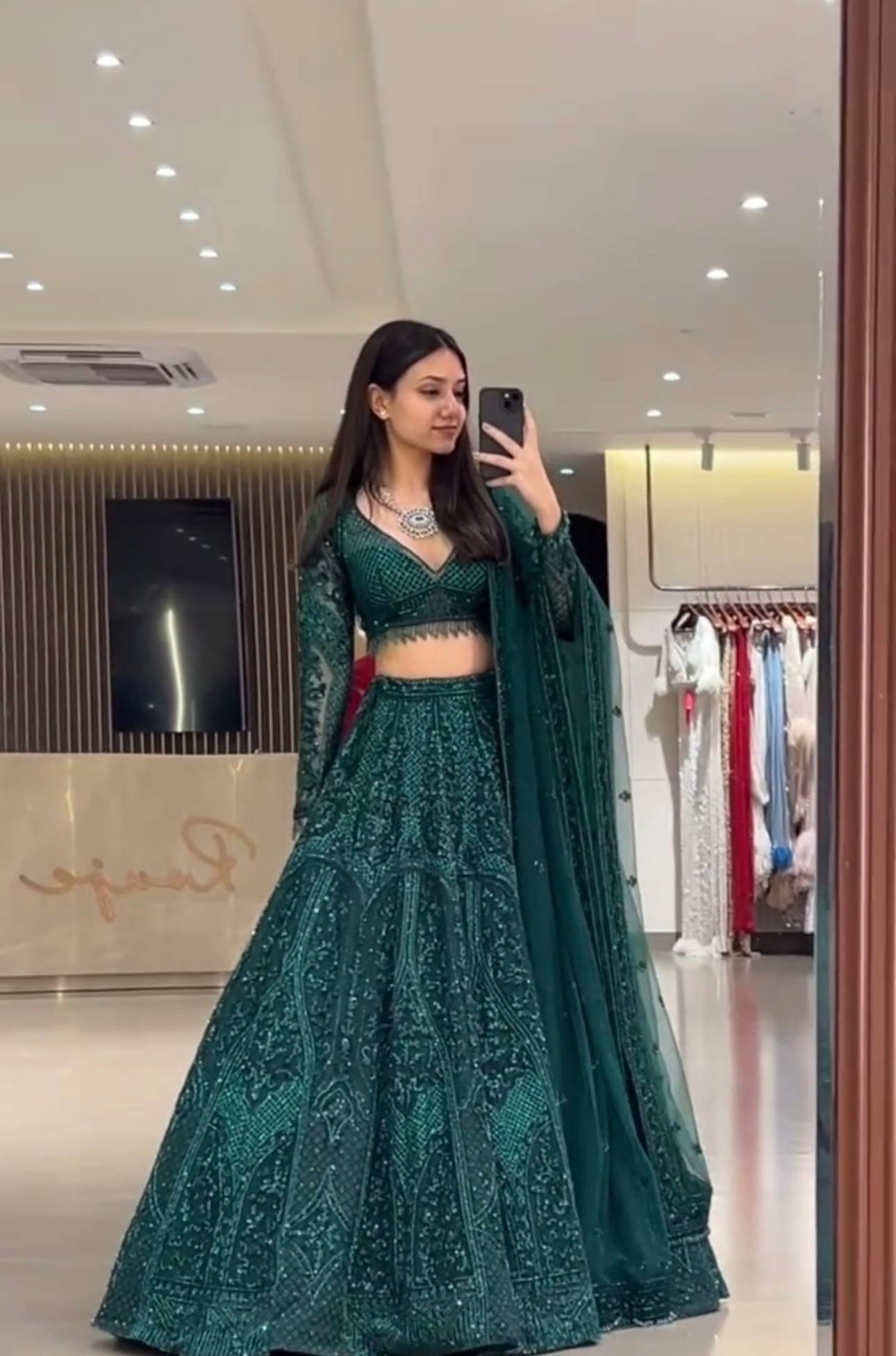 Wedding Wear Green Color Sequence Thread Work Lehenga Choli