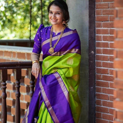 Parrot Green Color Soft Lichi Silk Imposing Saree