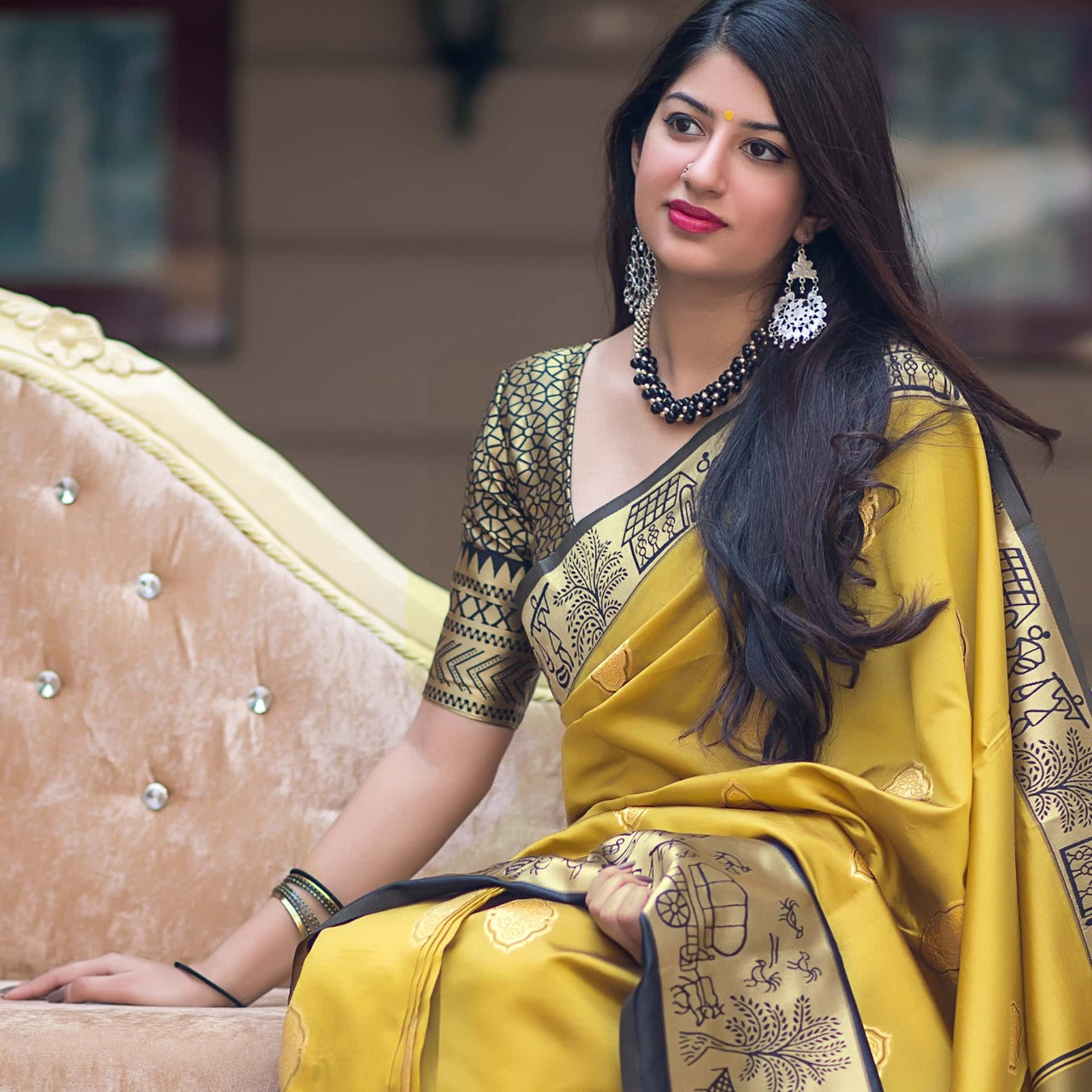 Yellow Color Soft Lichi Silk Saree
