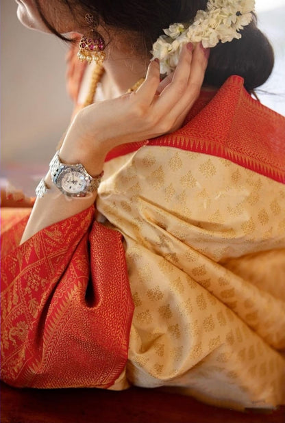 Off White With Red Color Wonderful Saree