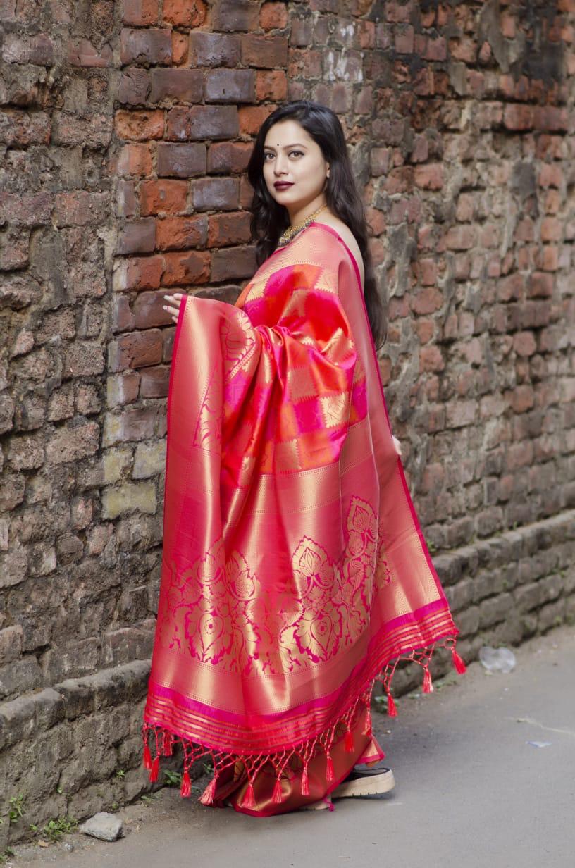 Glorious Pink Color Soft Lichi Silk Saree