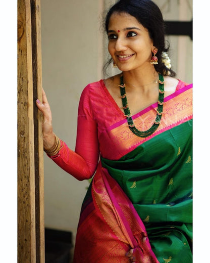 Green With Pink Color Soft Lichi Silk Saree