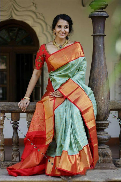 Innovative Aqua Green Color Soft Silk Saree