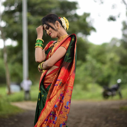 Fantastic Green And Red Pethani Silk Saree