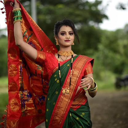 Fantastic Green And Red Pethani Silk Saree