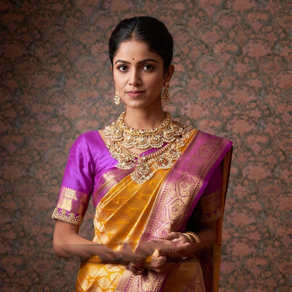 Designer Yellow Color Lichi Silk Golden Design Saree