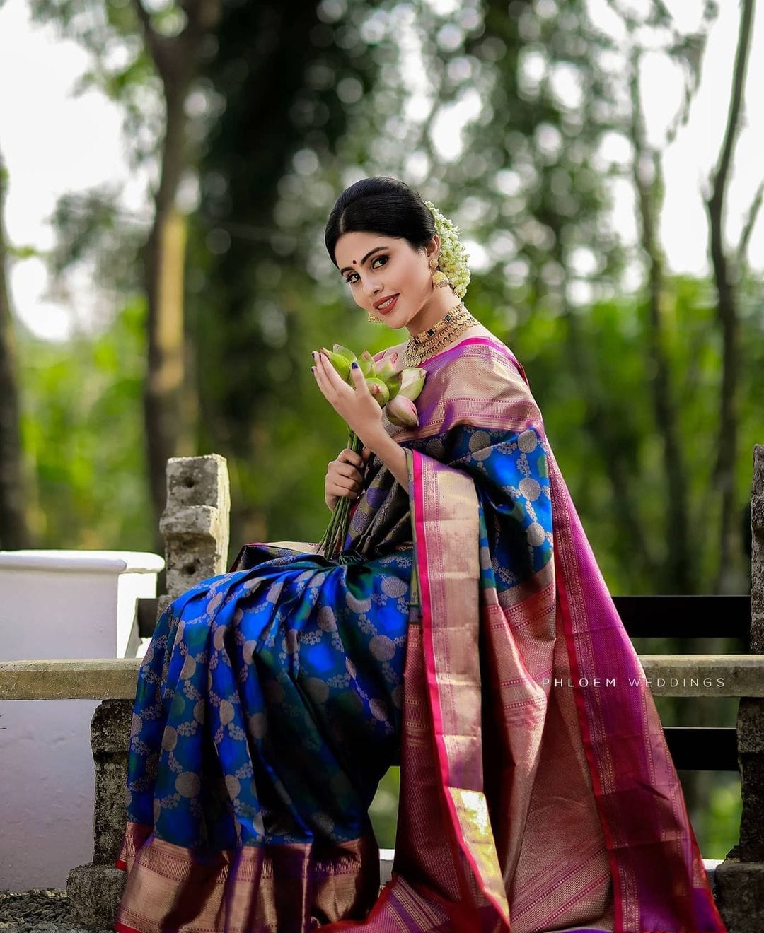 Blue and Pink Color Soft Banarasi Silk Saree