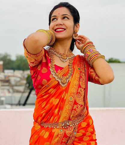 Orange Color Hand Work Stunning Saree