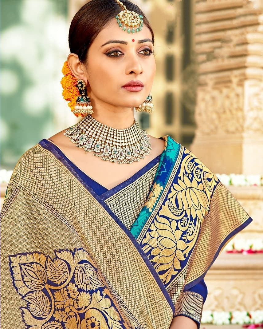 Navy Blue Color Jacquard Border Saree