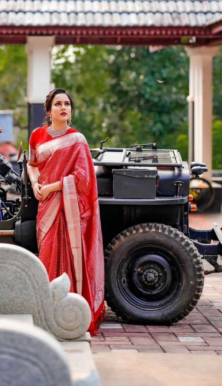 Wedding Red Color Jacquard Border Saree