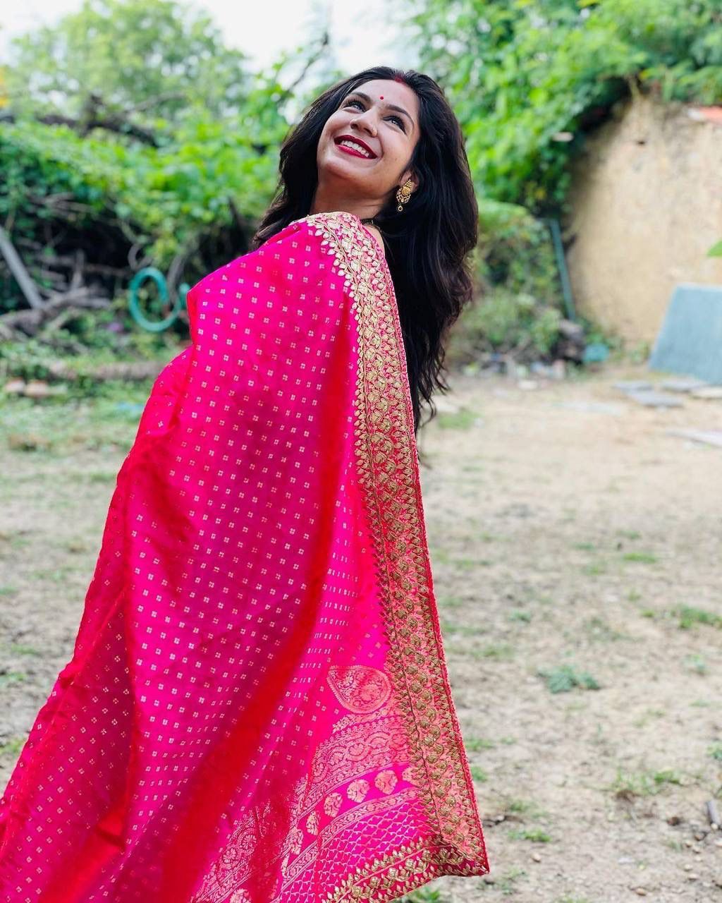 Pink Color Embroidery Work Banarasi Silk Saree