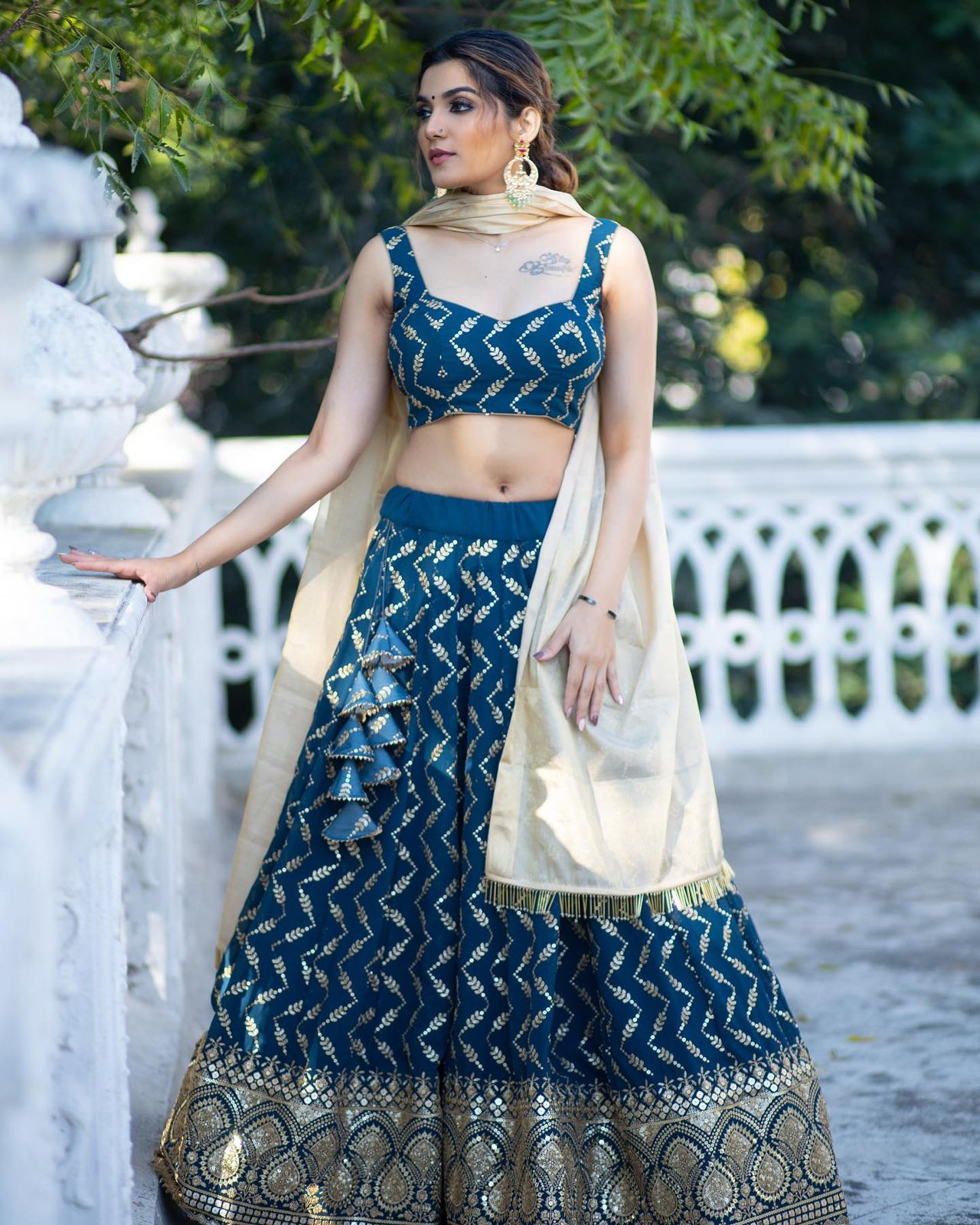 Exotic Teal Blue Color Embroidery Sequence Lehenga