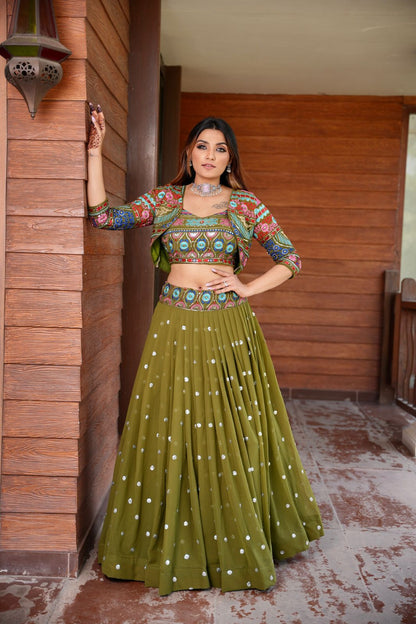 Mehndi Color Sequence Work Function Lehenga Choli