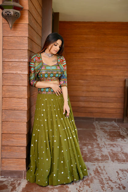 Mehndi Color Sequence Work Function Lehenga Choli