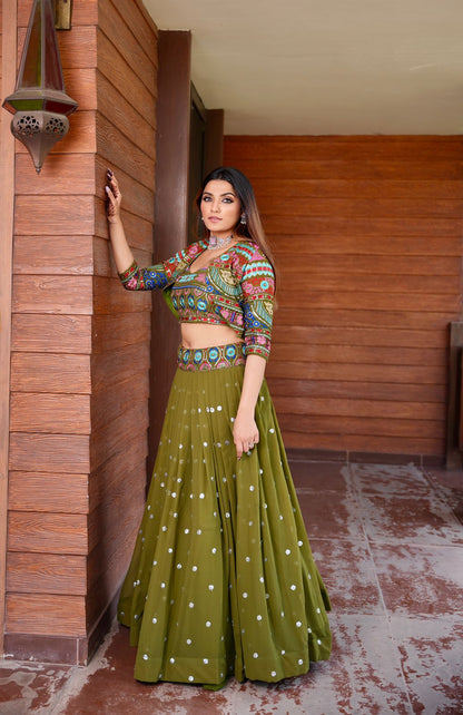 Mehndi Color Sequence Work Function Lehenga Choli