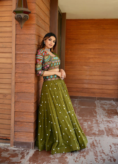Mehndi Color Sequence Work Function Lehenga Choli