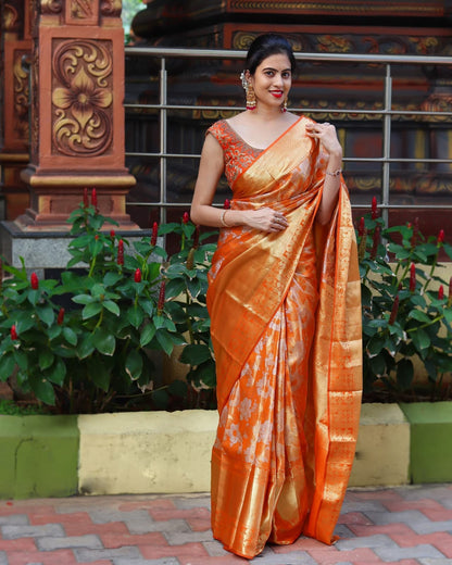 Superhit Orange Color Soft Silver Jari Saree
