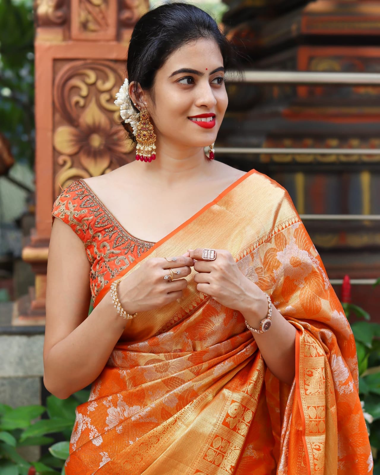 Superhit Orange Color Soft Silver Jari Saree