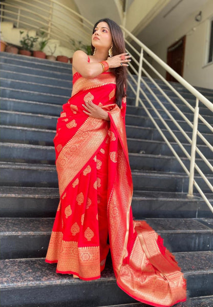 Captivating Red Color Soft Silk Saree