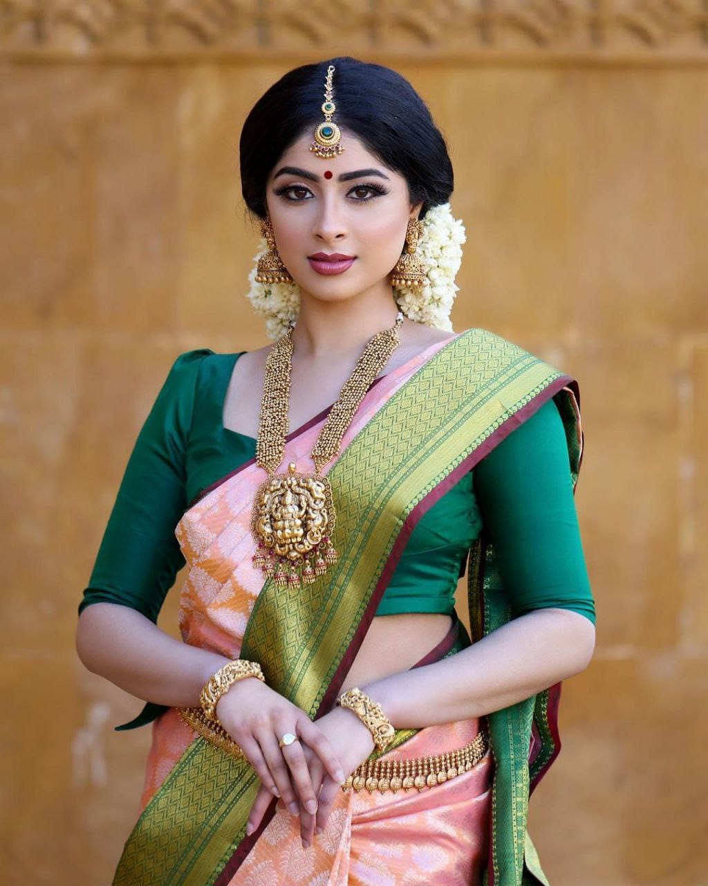 Charming Pink With Green Color Soft Banarasi Silk Saree