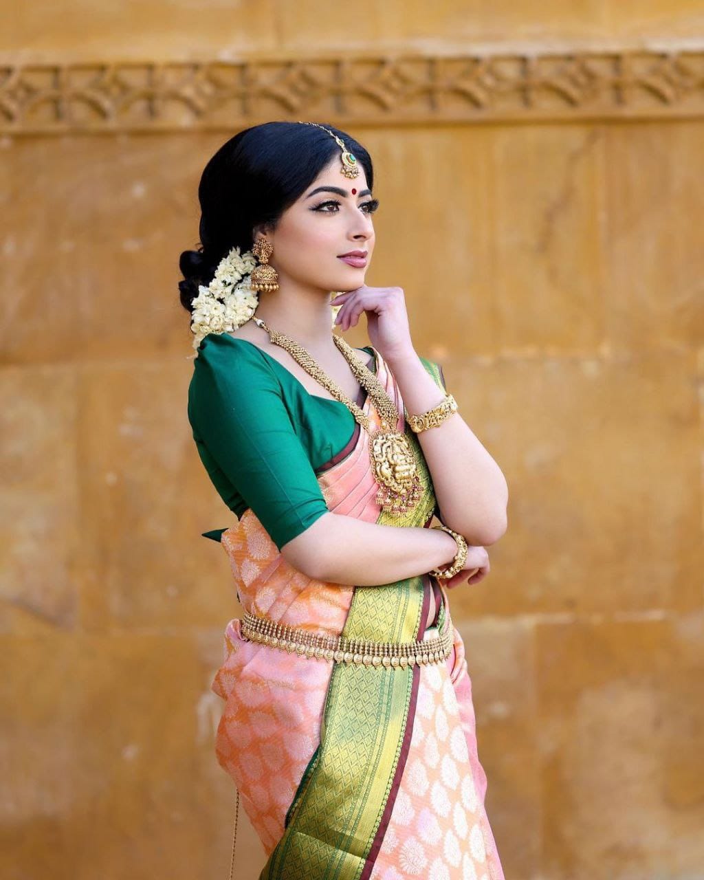 Charming Pink With Green Color Soft Banarasi Silk Saree