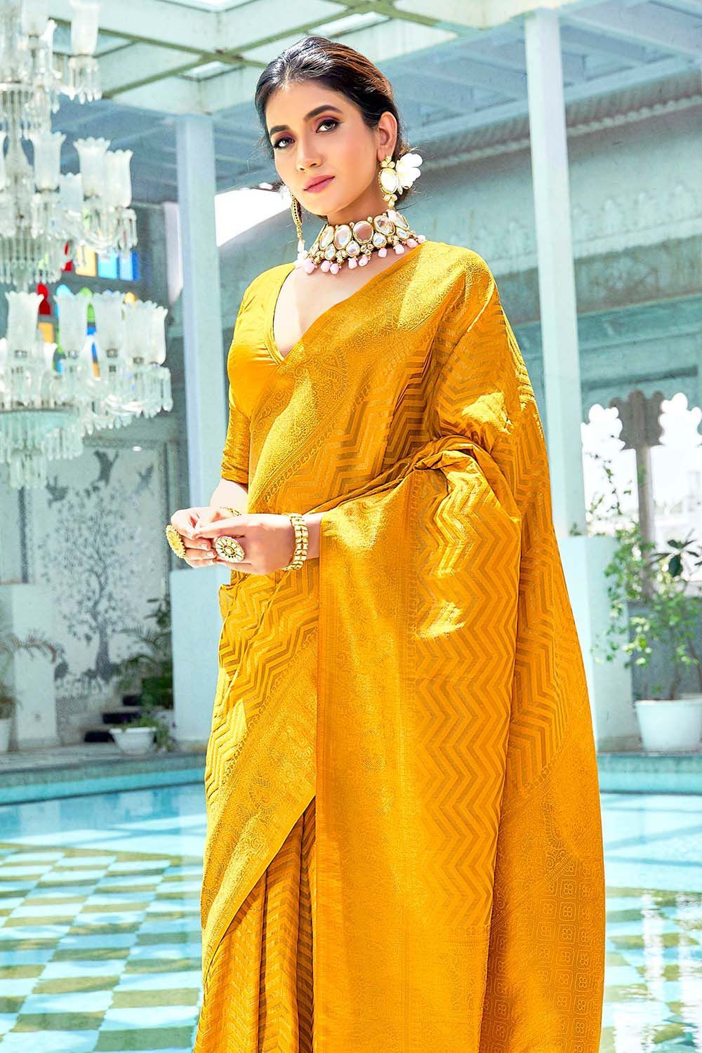 Pretty Yellow Color Soft Silk Saree