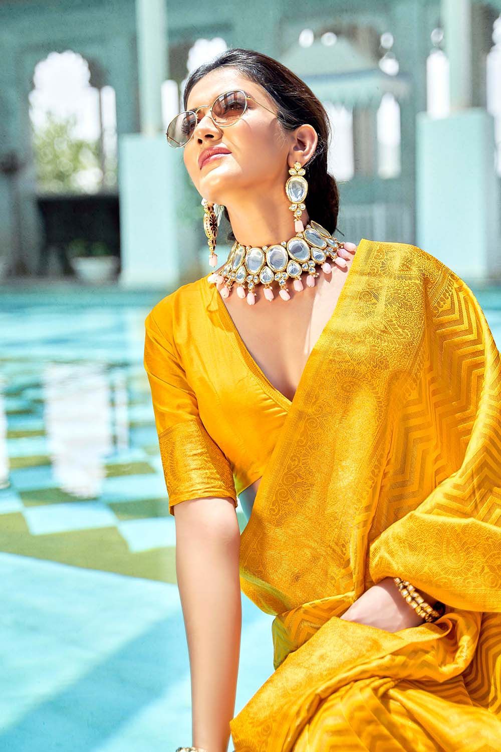 Pretty Yellow Color Soft Silk Saree