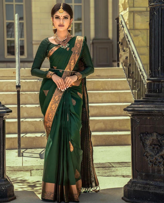 Glorious Green Color Soft Cotton Printed Saree