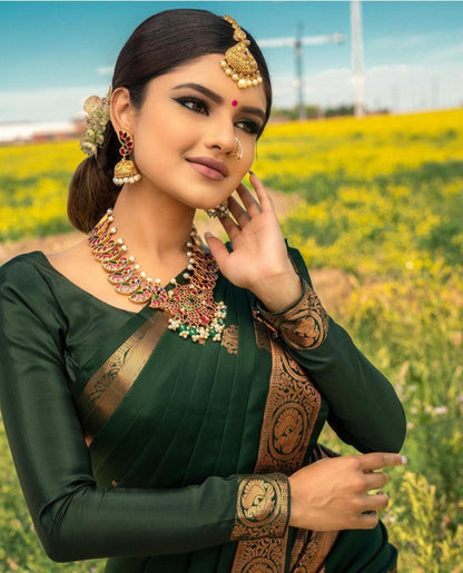 Glorious Green Color Soft Cotton Printed Saree