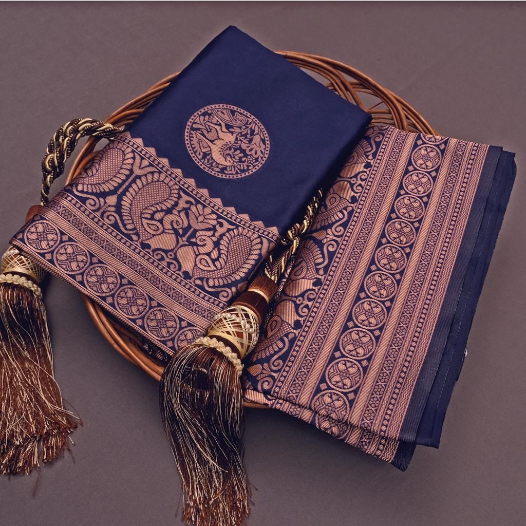 Groovy Navy Blue Jacquard Work Banarasi Saree