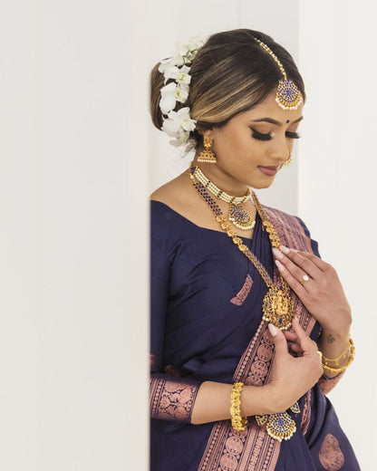 Groovy Navy Blue Jacquard Work Banarasi Saree
