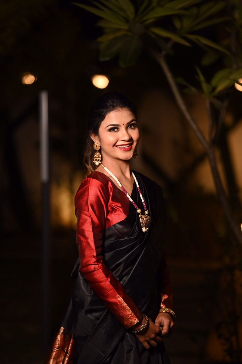 Gorgeous Black With Red Rich Jacquard Work Saree