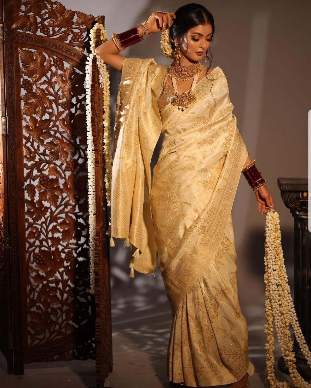 Elegant Off White Color Banarasi Silk Saree