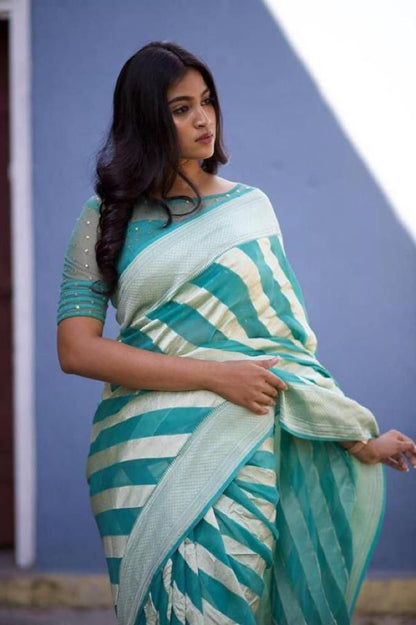 Classy Sky Blue And Silver Jacquard Work Saree