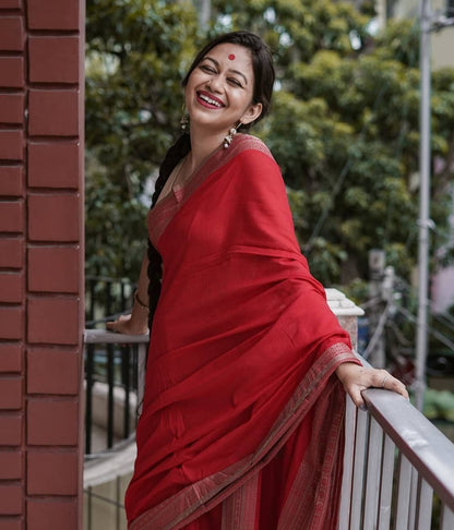 Fantastic Red Color Soft Cotton Silk Saree